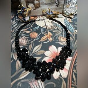 Elegant Handmade Black Beaded Statement Necklace – Faceted Beads